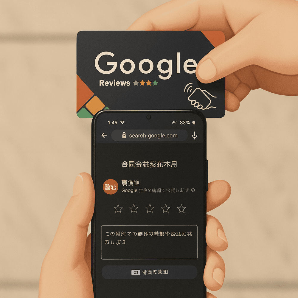 レビューカードをタッチしている様子のイラスト